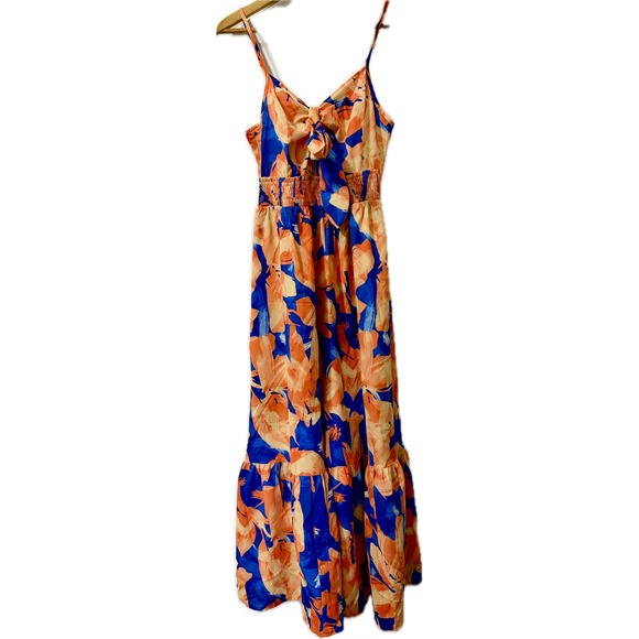 Grace Karin Dresses & Skirts - Grace Karin Floral‎ Maxi Dress Sleeveless Tie Front Smocked Dress Summer